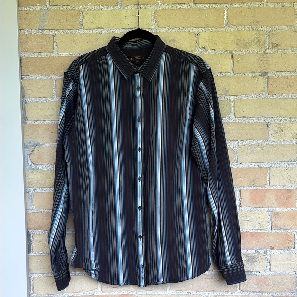 Ben Sherman Men's Striped Brown and Blue Shirt